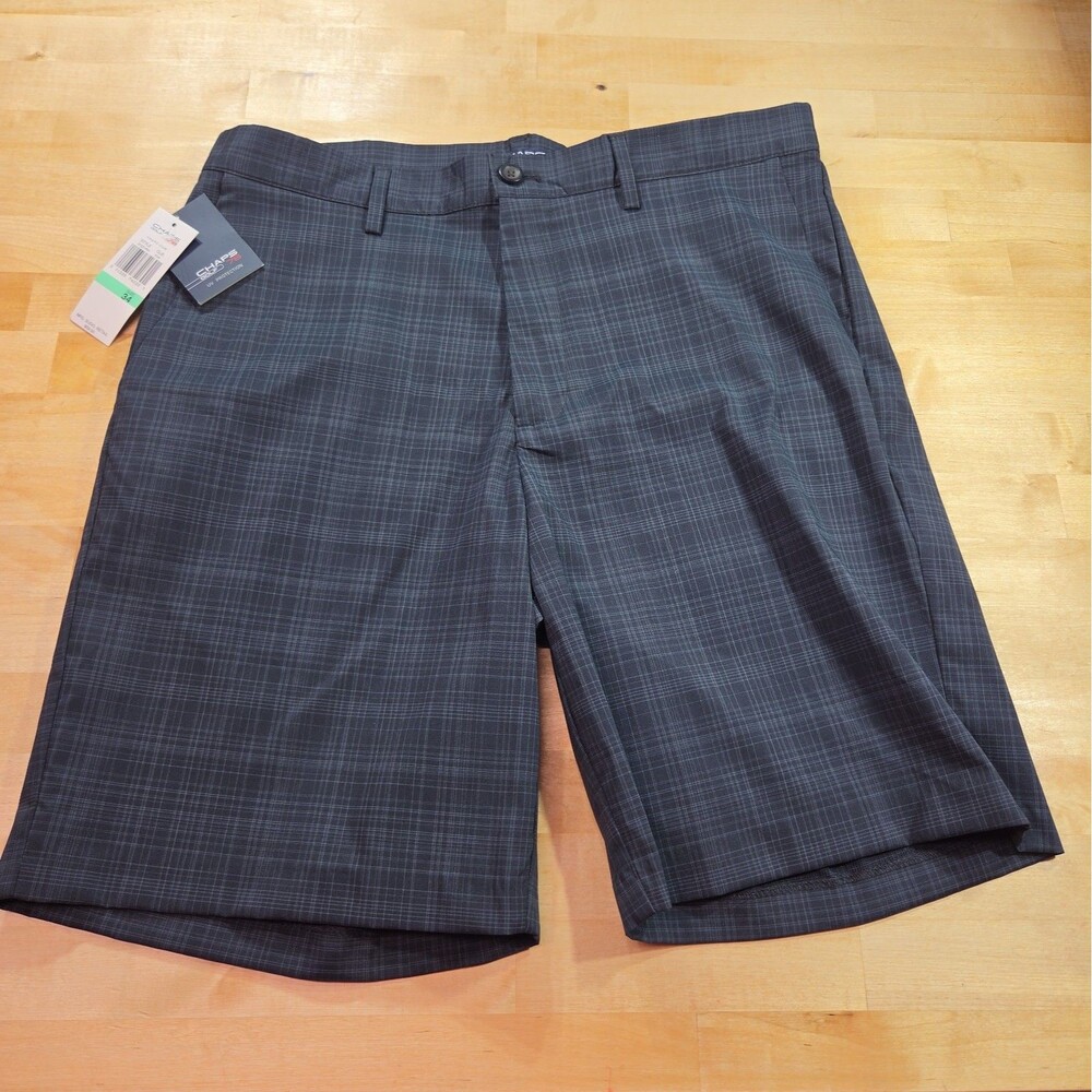 Chaps Shorts Mens Size 34 Black Gray Plaid Golf 78 Performance Short NWT